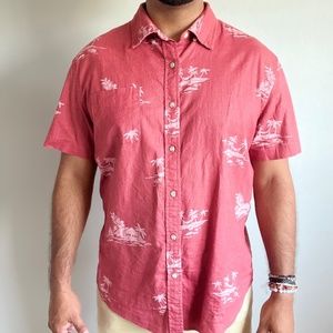 Sonoma Soft Red Aloha Print Button Down Shirt Size Large